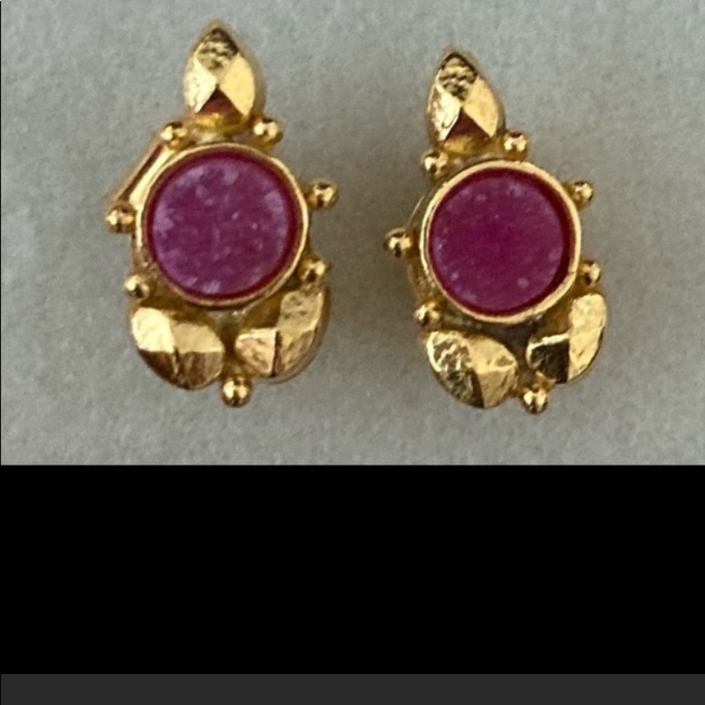 🛍️🎁🎆24 Karat Gold Glitter Natural Pink Druzy Gemstone Afghan Earrings🎁🛍️